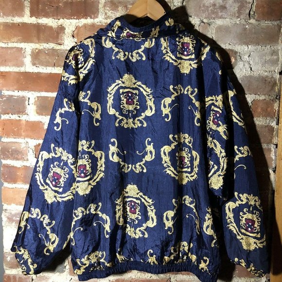 Vintage 90s BI Gear Nylon Shell Windbreaker Navy w Gold Royal Motif L EUC!! - Picture 6 of 9